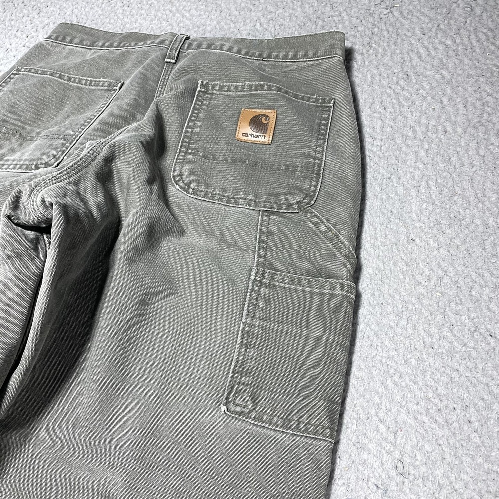 Carhartt Pants Mens 30x30 Green Flannel Lined Canvas Carpenter Relaxed Workwear - Picture 13 of 14